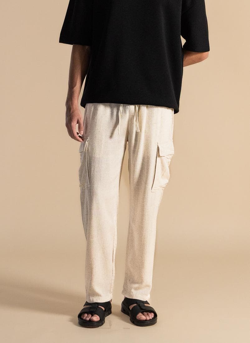 Comfort Linen Cargo Trousers – Relaxed Fit Beige - Image 1