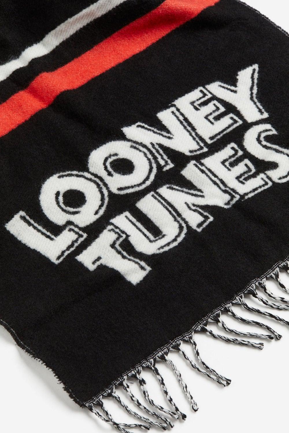 Black Jacquard-Weave Fringe Scarf - Image 1