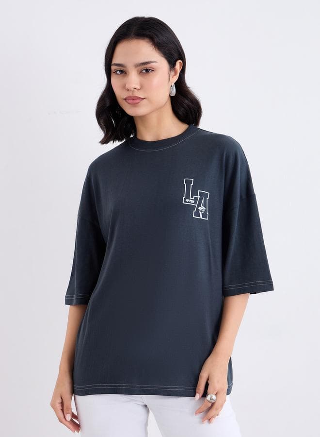 Styli Charcoal LA Graphic Oversized Cotton T-Shirt - Image 1