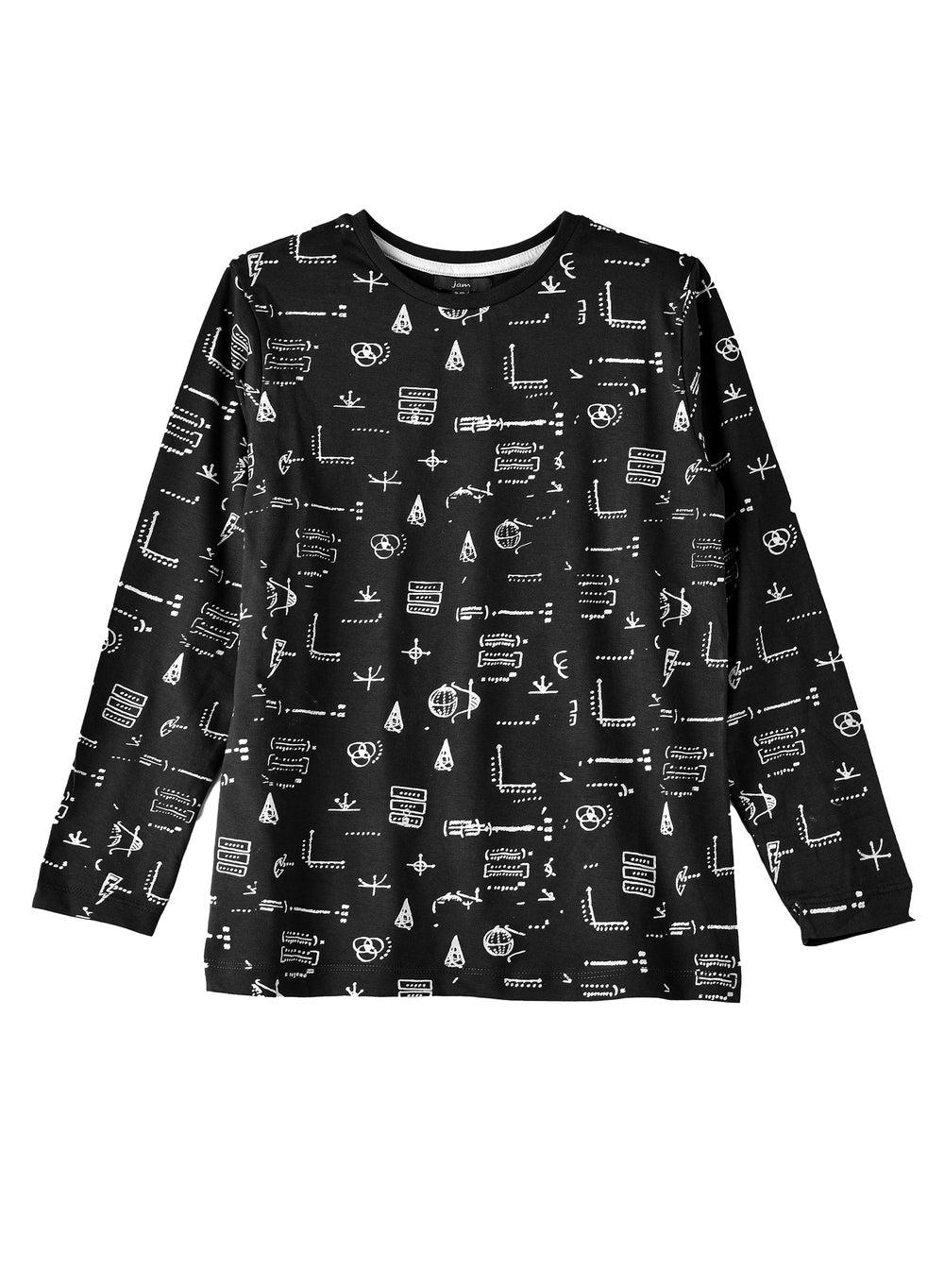Boys Black Abstract Graphic Long Sleeve T-Shirt Creptnb465 - Image 1
