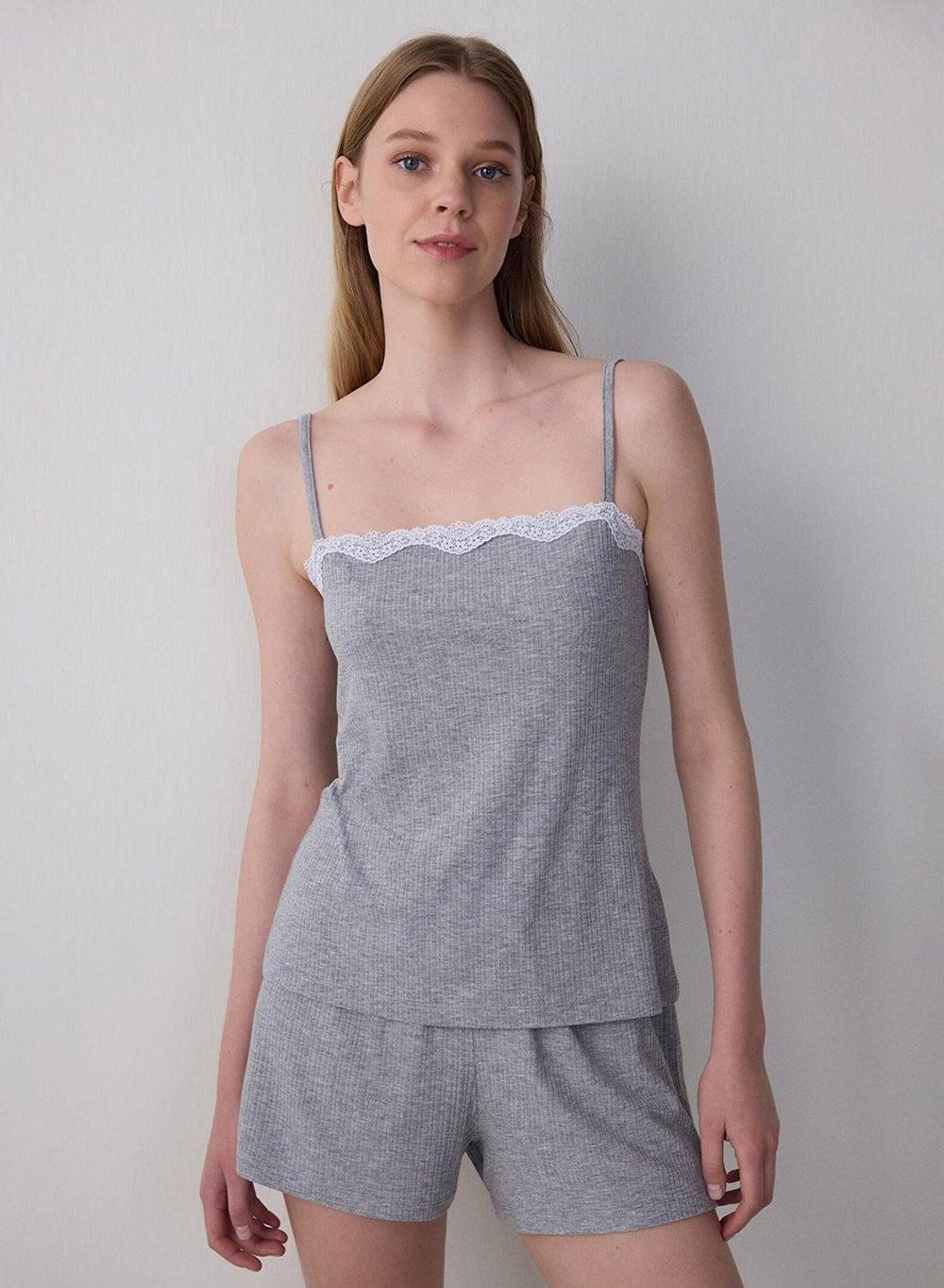 Penti Lilah Lace Detail Gray Mélange Pyjama Set - Image 1