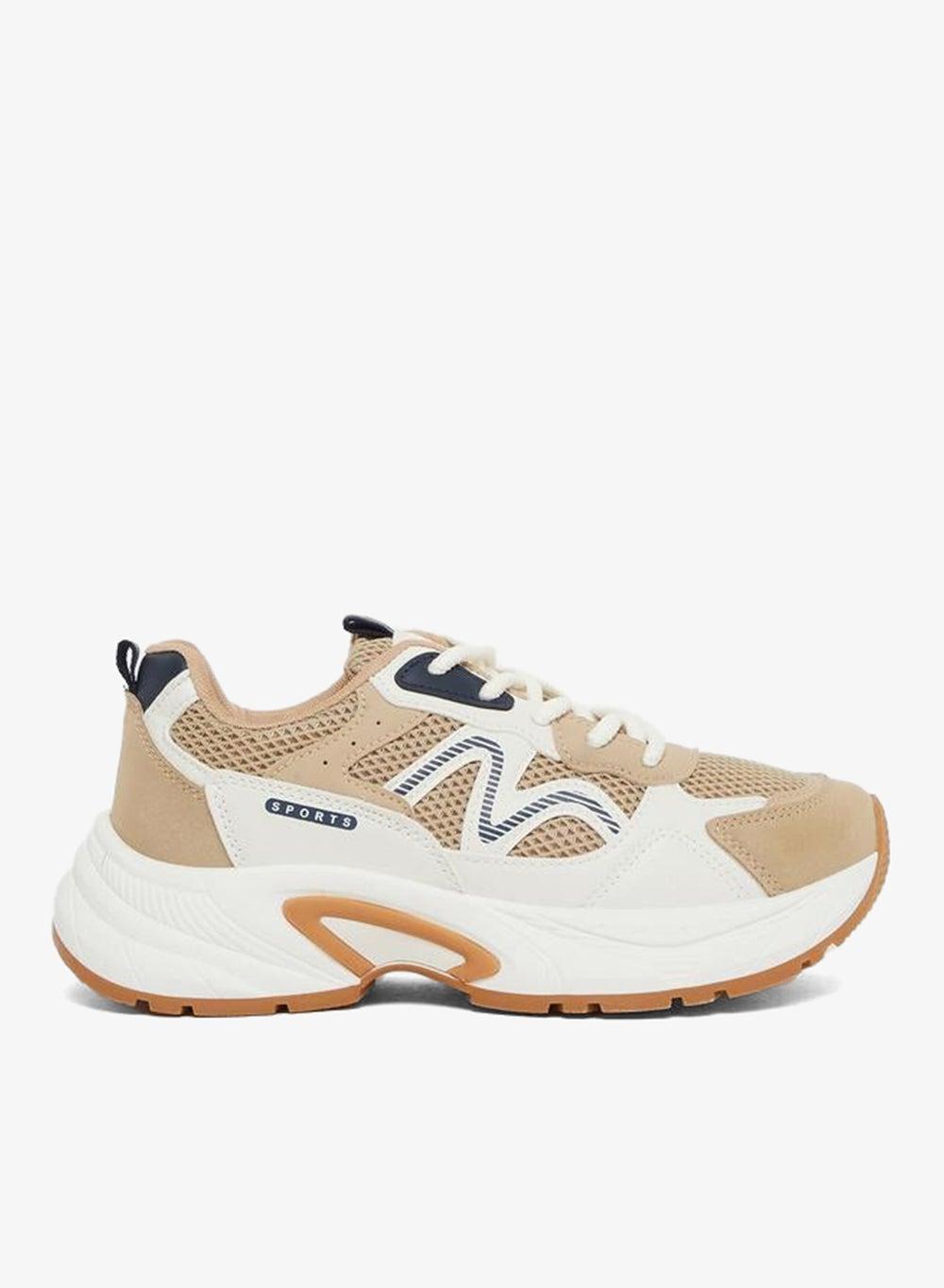Textured Platform Lace-Up Sneakers in Beige - Image 1