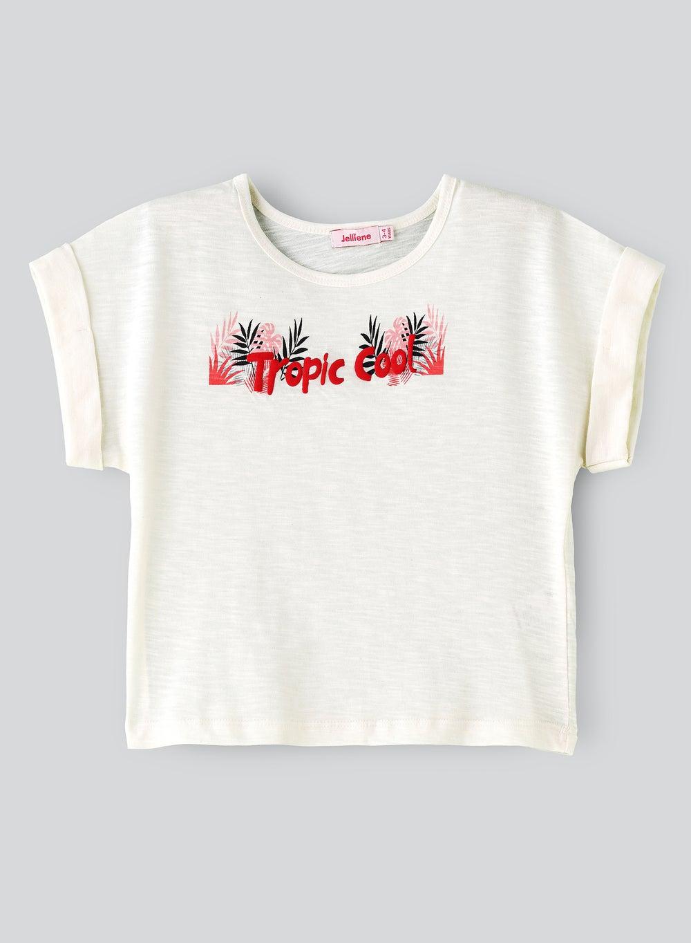 Girls Tropic Cool White Cotton T-Shirt Rtctdg132 - Image 1