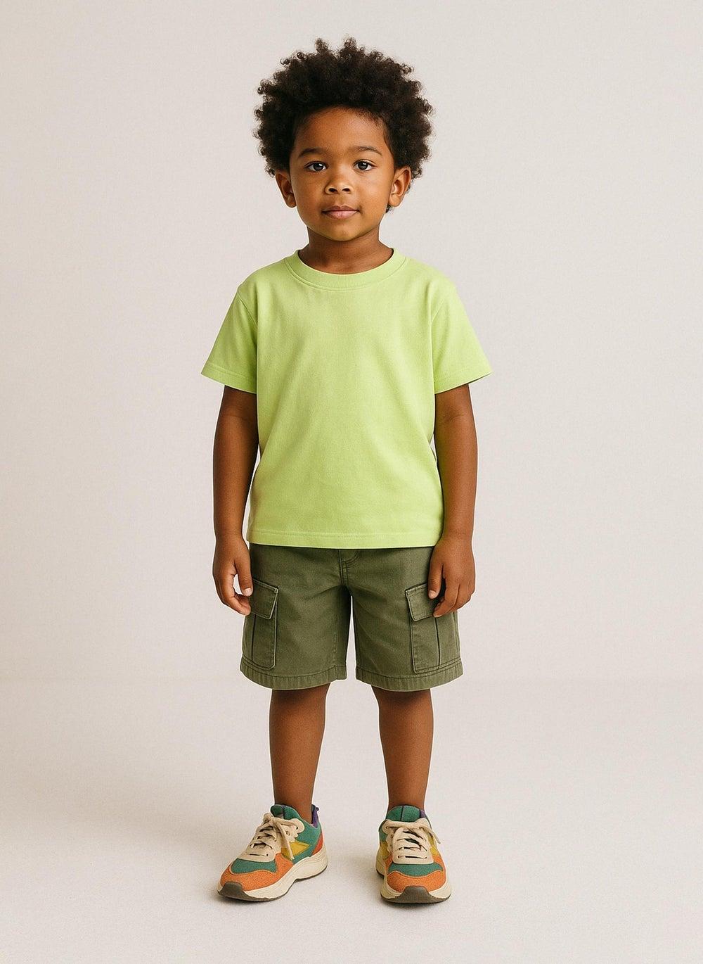 Boys Green Slub Cotton Crew Neck T-Shirt - Image 1