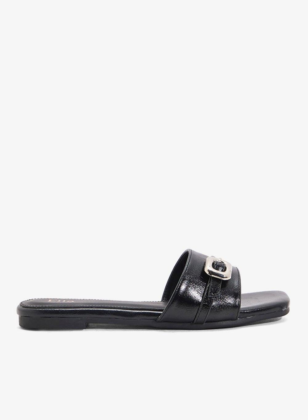 Black Flat Sandal 5328 83 with Buckle Detail - Image 1