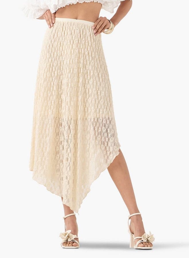 2Xtremz Cream Lace Asymmetric Midi Skirt - Image 1