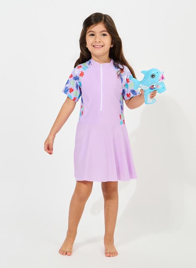 Styli Floral Print Zip Detail Girls Swim Set - Image 1