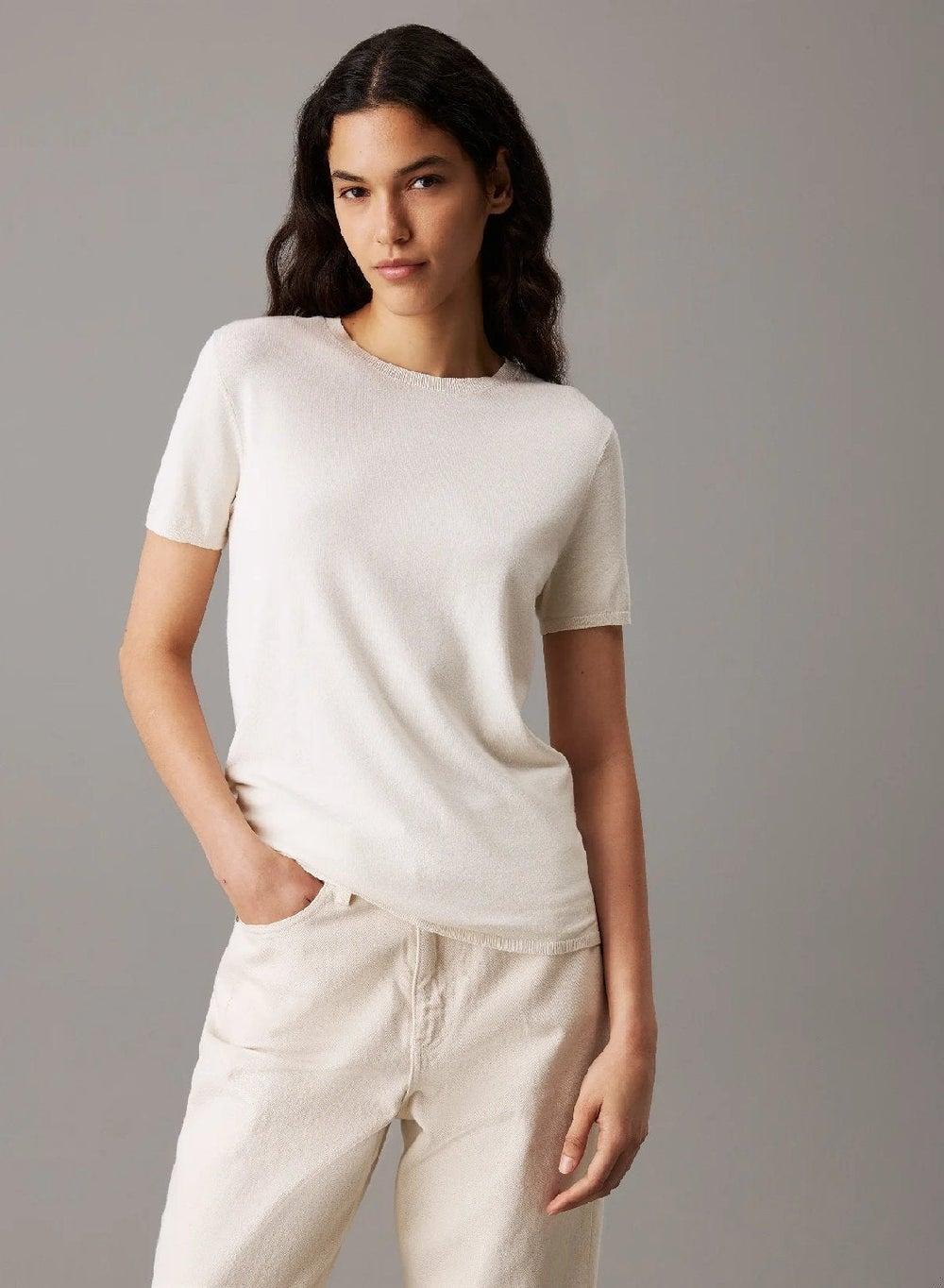Calvin Klein Egret Comfort Knit T-Shirt Sweater - Image 1