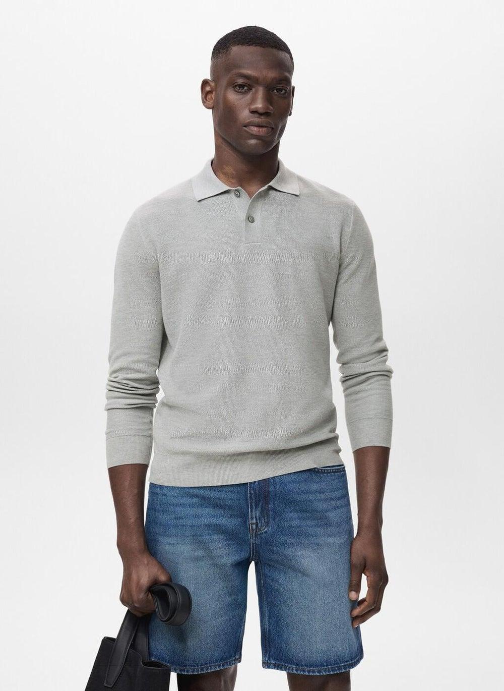 Micro-Structured Cotton Polo Shirt 94 Gris Medio Vigore - Image 1