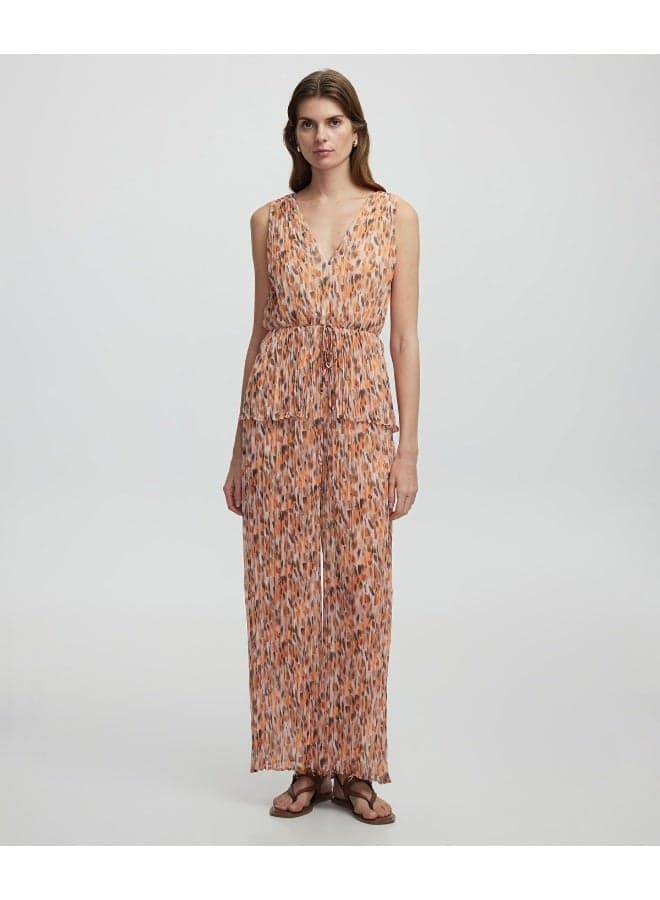 Salmon Wide Leg Patterned V-Neck Jumpsuit - Image 1