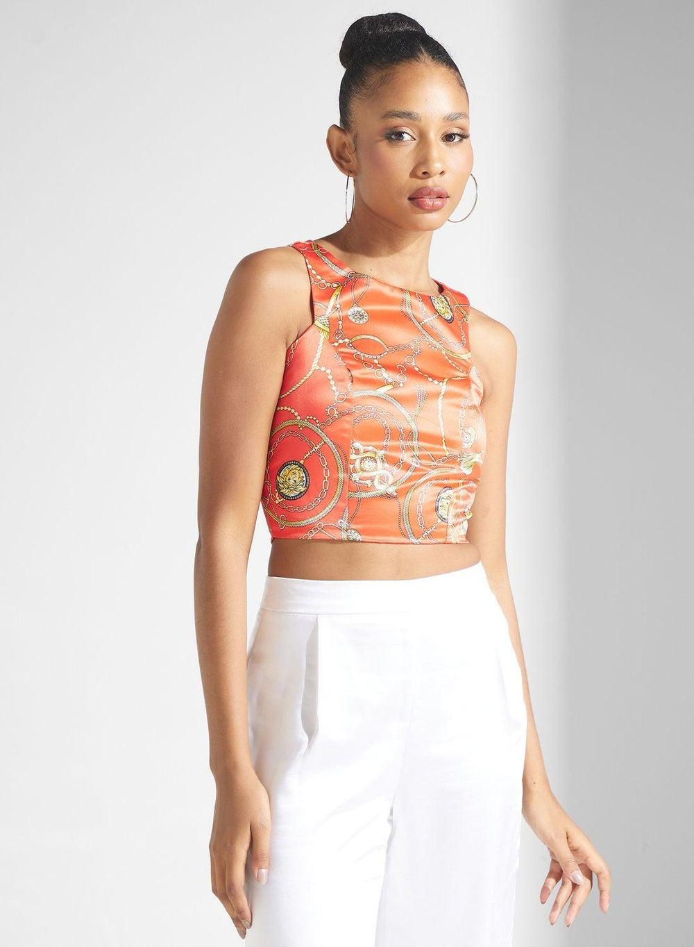 Golden Apple Graphic Crew Neck Crop Top - Image 1