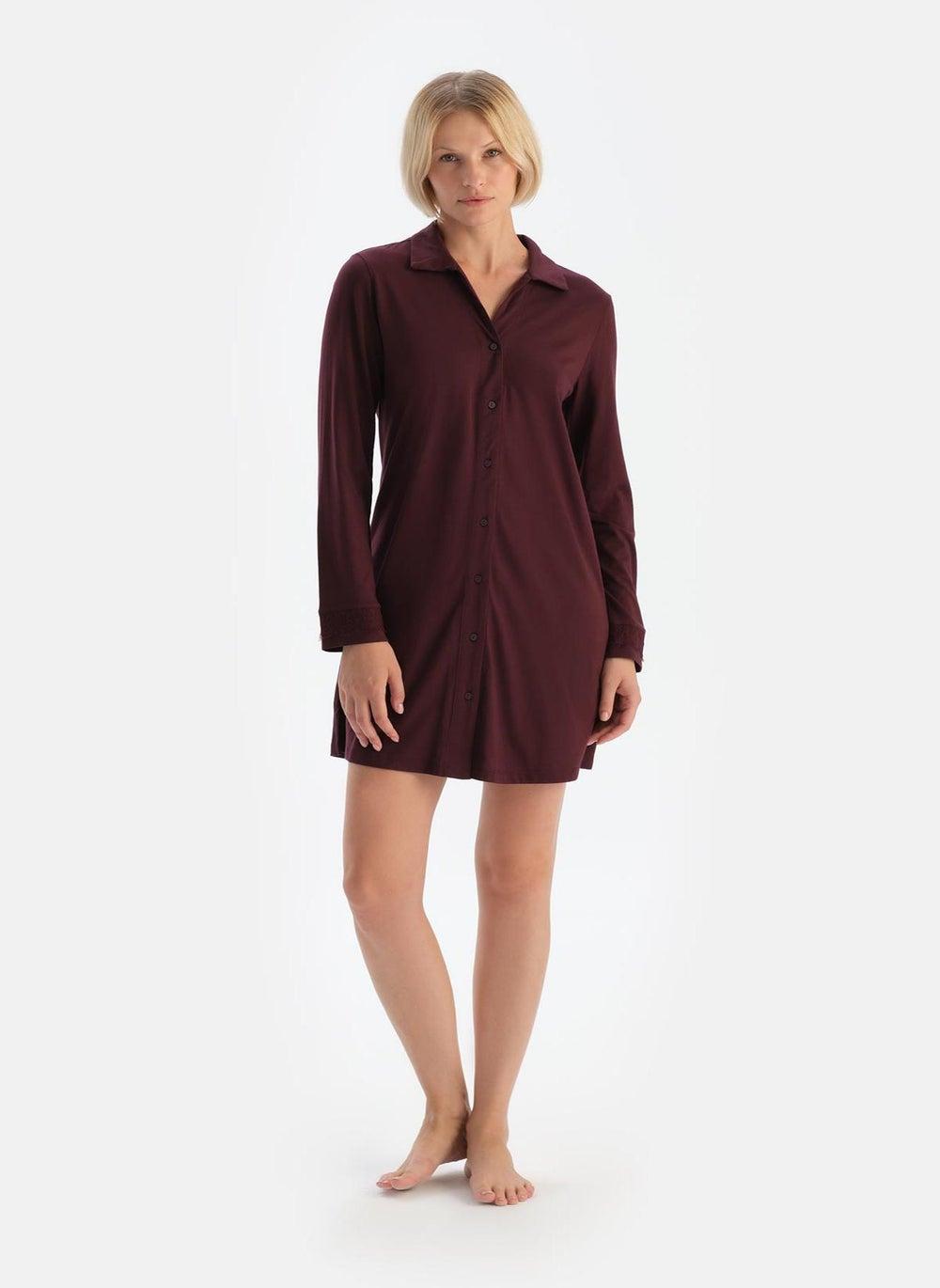 Dagi 24Aw21134Bb Bordeaux Cotton Modal Nightdress - Image 1