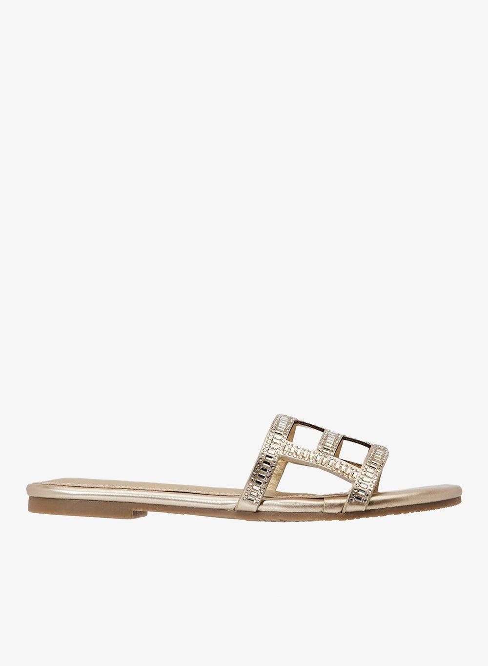 Gold Embellished Flat Sandals for Elegant Everyday Wear - Image 1