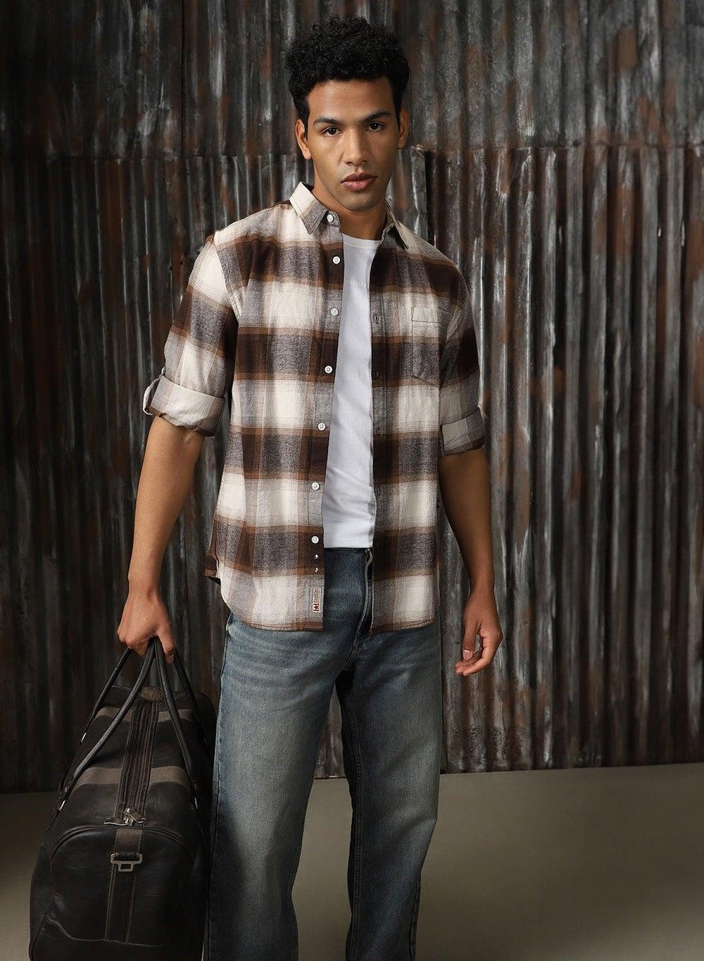 Men’s Multicolor Checkered Cotton Shirt – Regular Fit - Image 1