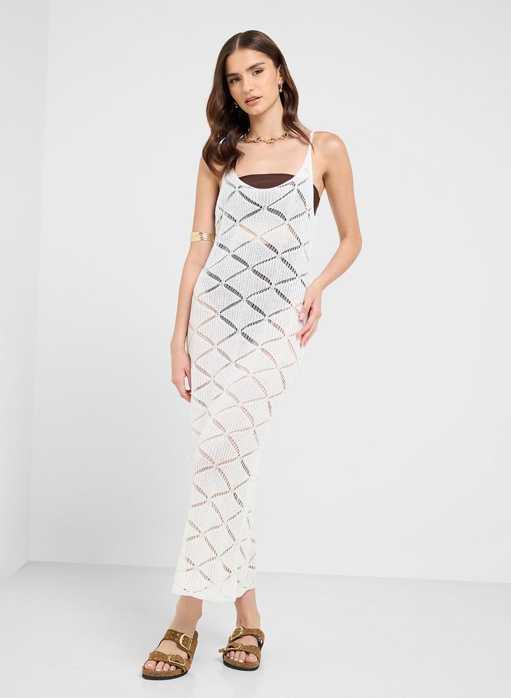 White Strappy Crochet Knitted Beach Dress 1221 136 - Image 1