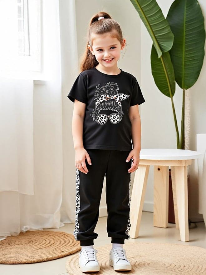 Take Two Kids Graphic Tee & Jogger Set Black - Image 1