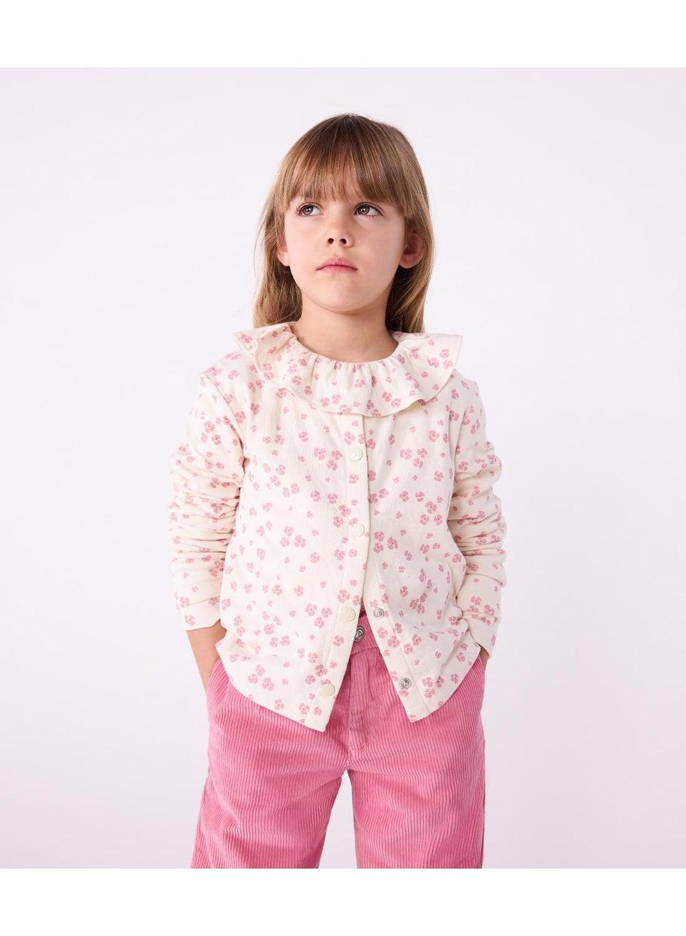 Girls Floral Cotton Long Sleeve T-Shirt Classic Fit - Image 1