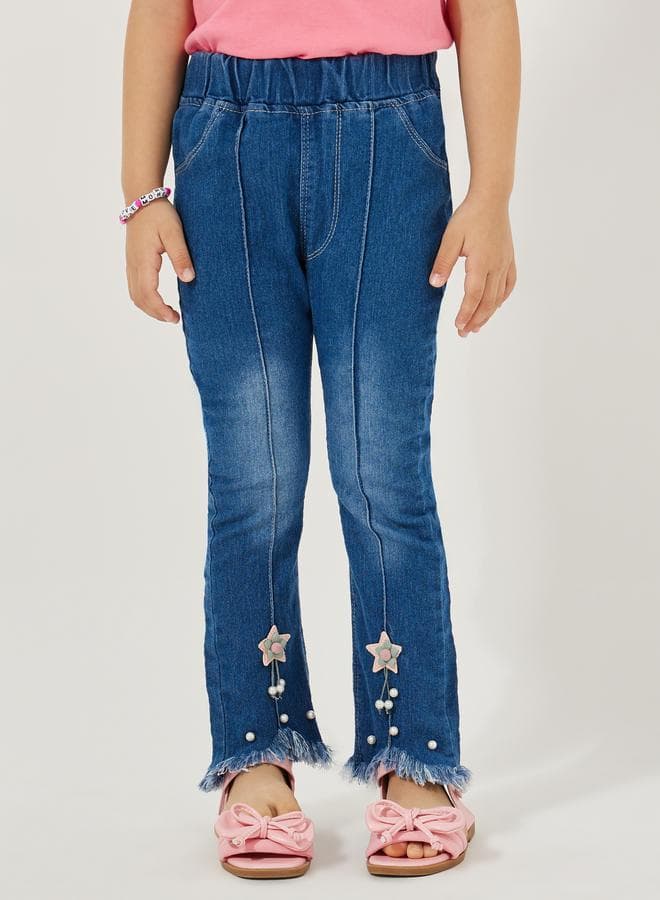 Girls Blue Flared Star Appliqué Wide Leg Jeans 2111403903 - Image 1
