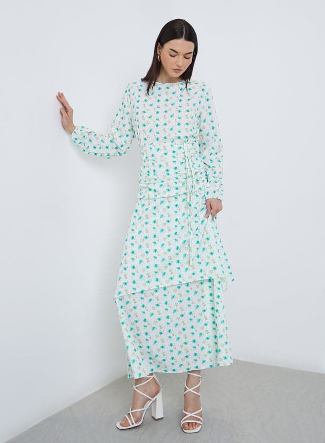 Ditsy Floral Double Layer Hem Maxi Dress - Image 1