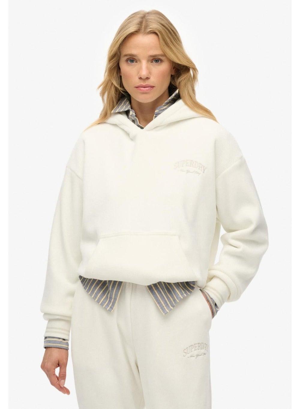 Country Club Velour Relaxed Hoodie Off White - Image 1