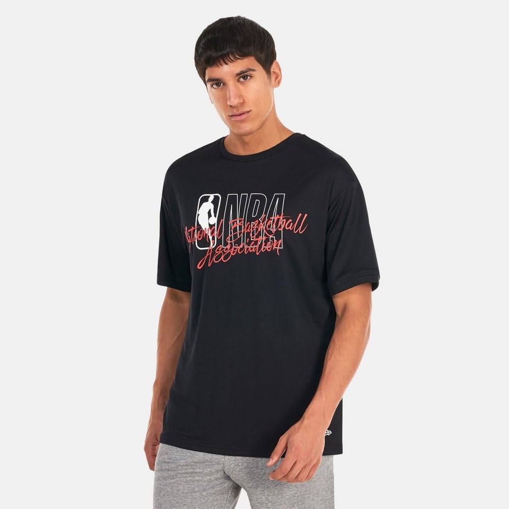 Oversized NBA Script Logo Mesh T-Shirt Black - Image 1