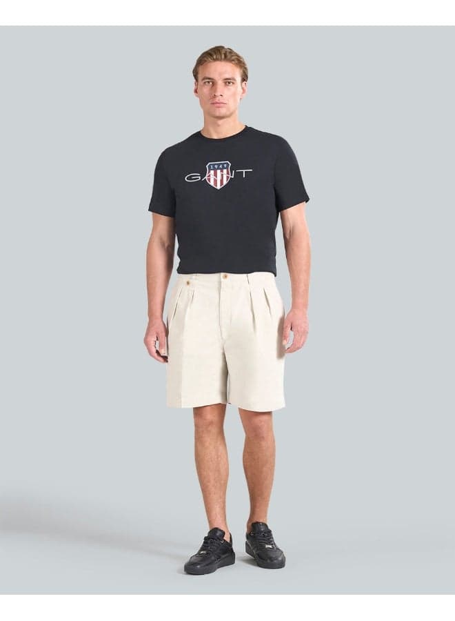 Relaxed Fit Cotton Twill Chino Shorts with Pleats - Image 1