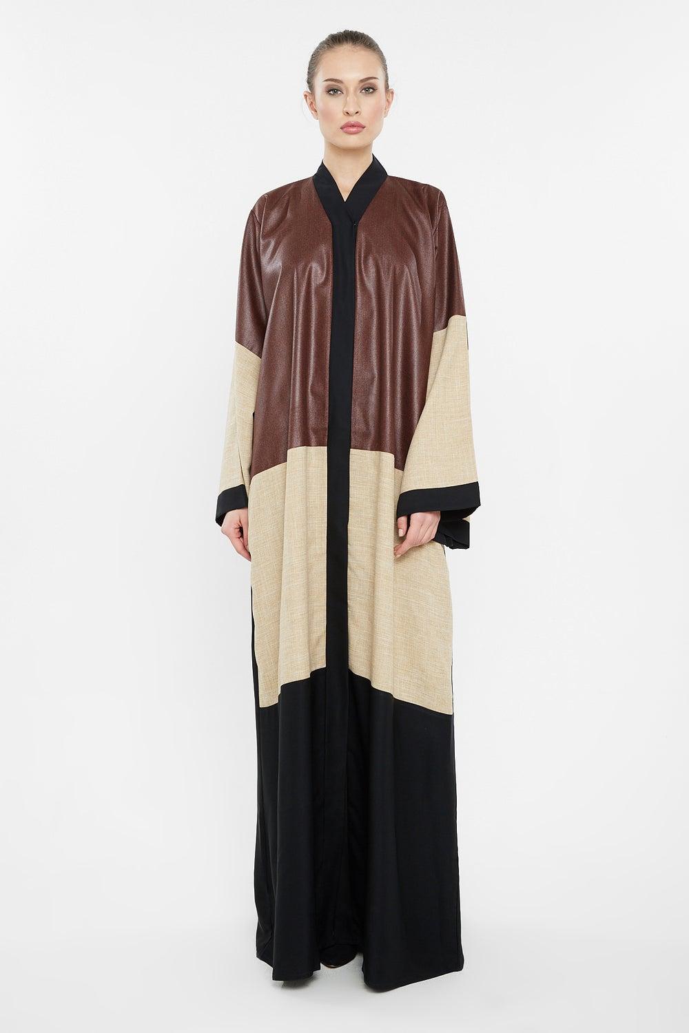 Duo-Tone Shimmer Abaya AJ136A with Cross Detail - Image 1