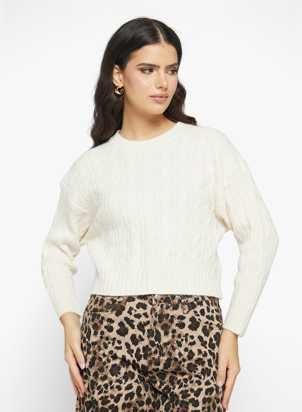 Chunky Cable Knit Cropped Sweater Y250520095 - Image 1