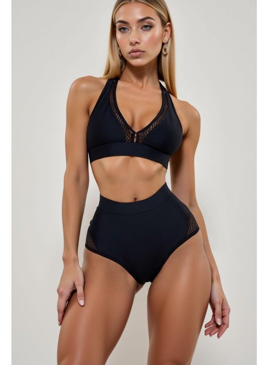 Bona Fide Scandal Black Halter Triangle Bikini Set - Image 1