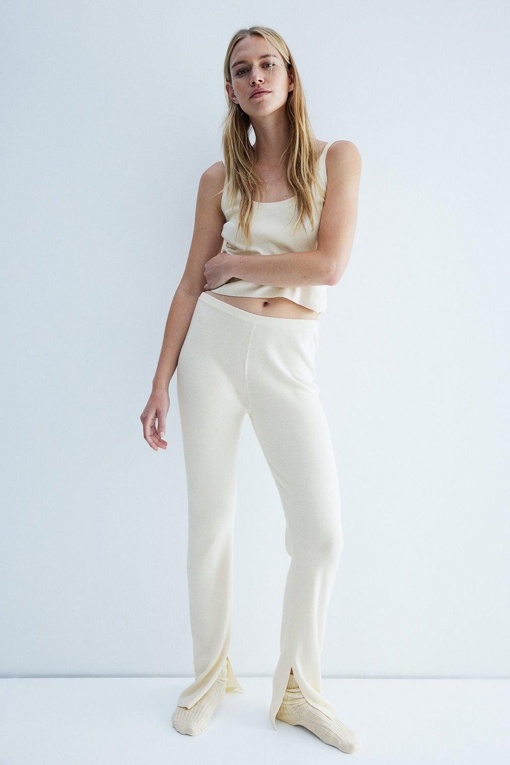 Maja Flare Knit Trousers in Ivory - Image 1