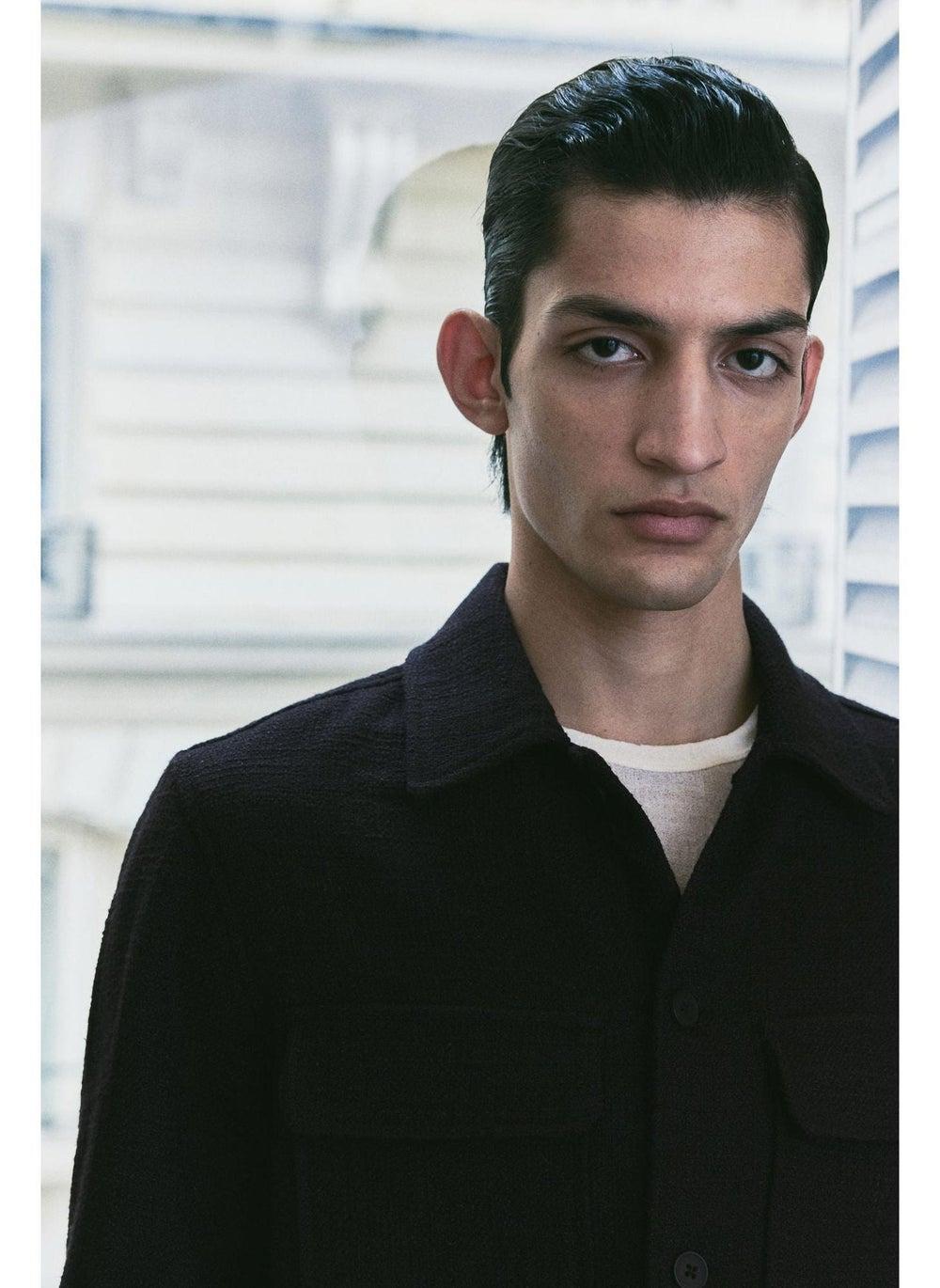 Textured-Weave Regular Fit Overshirt Black Dark - Image 1