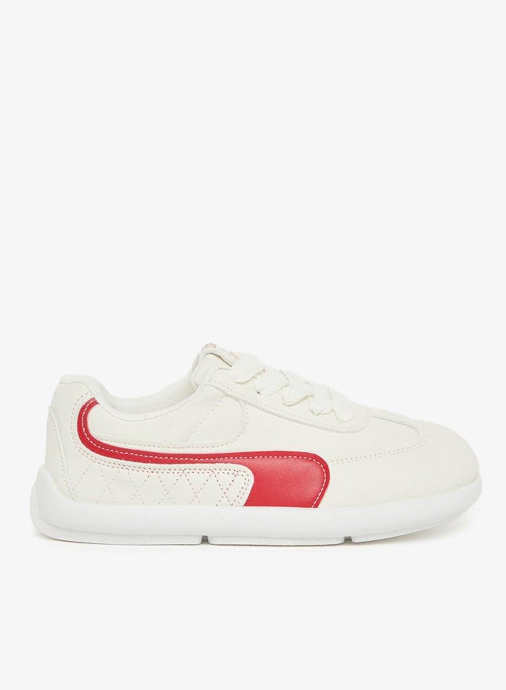 Beige Panelled Lace-Up Low-Top Sneakers - Image 1