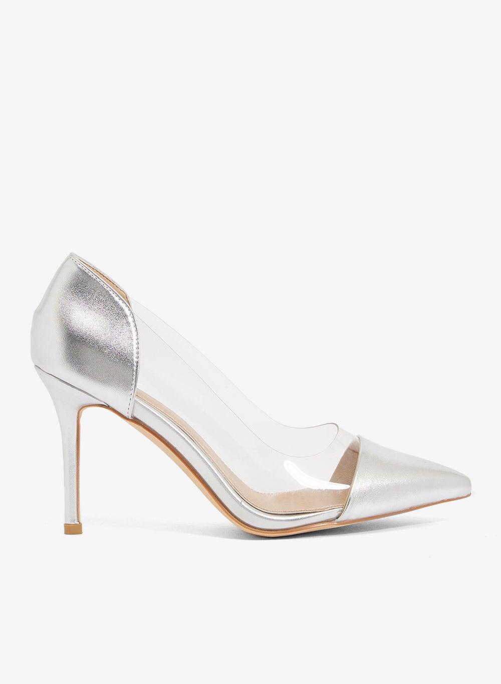 Silver Clear Vinyl Stiletto Pumps Mh04 - Image 1