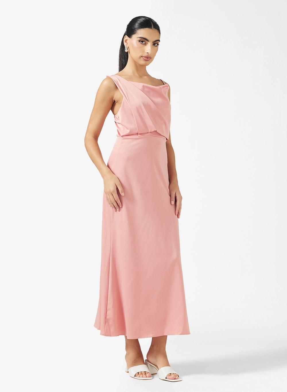 Rose Pink Draped Slip Maxi Dress Me68762 - Image 1