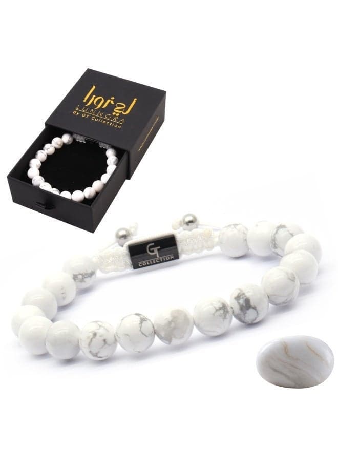 Howlite Stone Bead Bracelet for Men Adjustable 10mm - Image 1