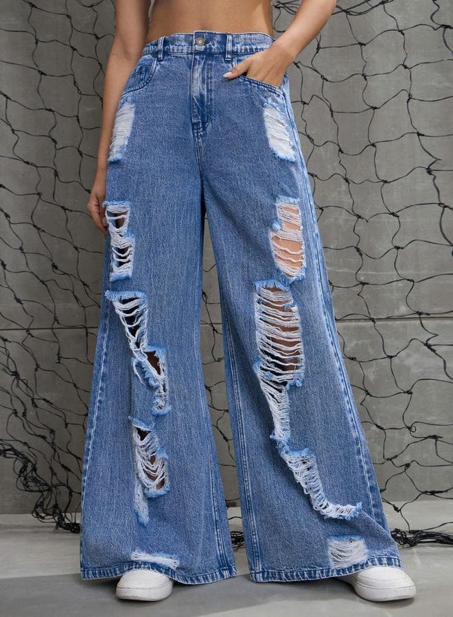 SASSAFRAS High Rise Washed Ripped Straight Jeans - Image 1