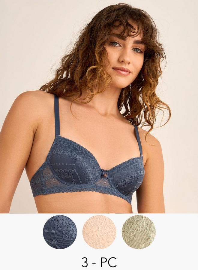 Set of 3 Lace Detail Demi Bras - Image 1