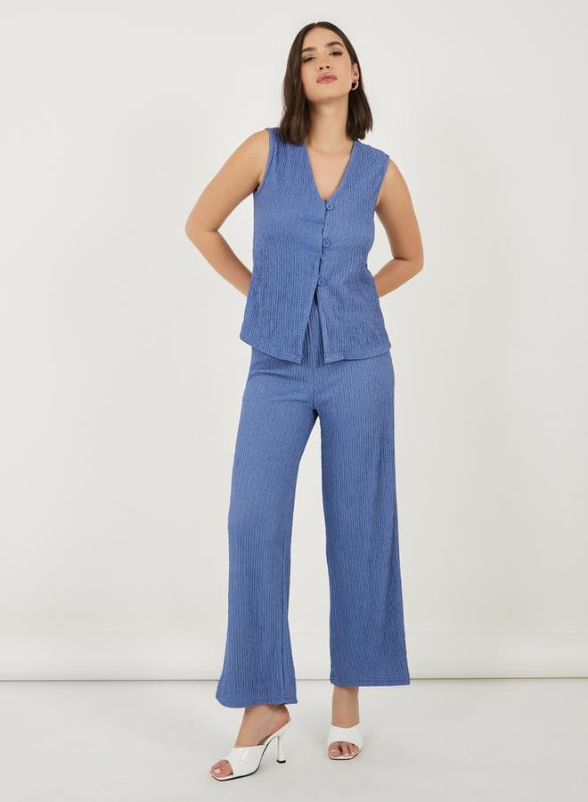 Textured Waistcoat & Straight Leg Pants Co-Ord Set Blue 7011224303 - Image 1