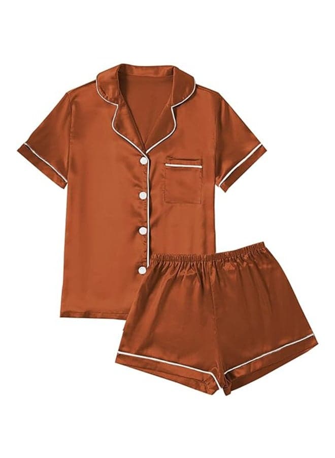 Satin Silk Pajama Set 2-Piece Summer Button-Down - Image 1