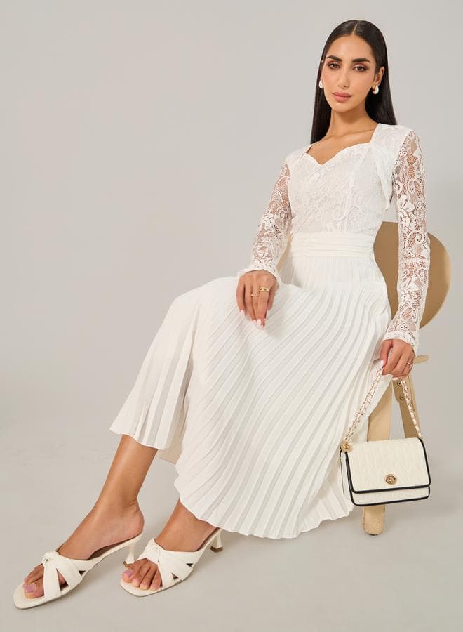 Styli Lace Detail Pleated A-Line Midi Dress 7007289136 - Image 1