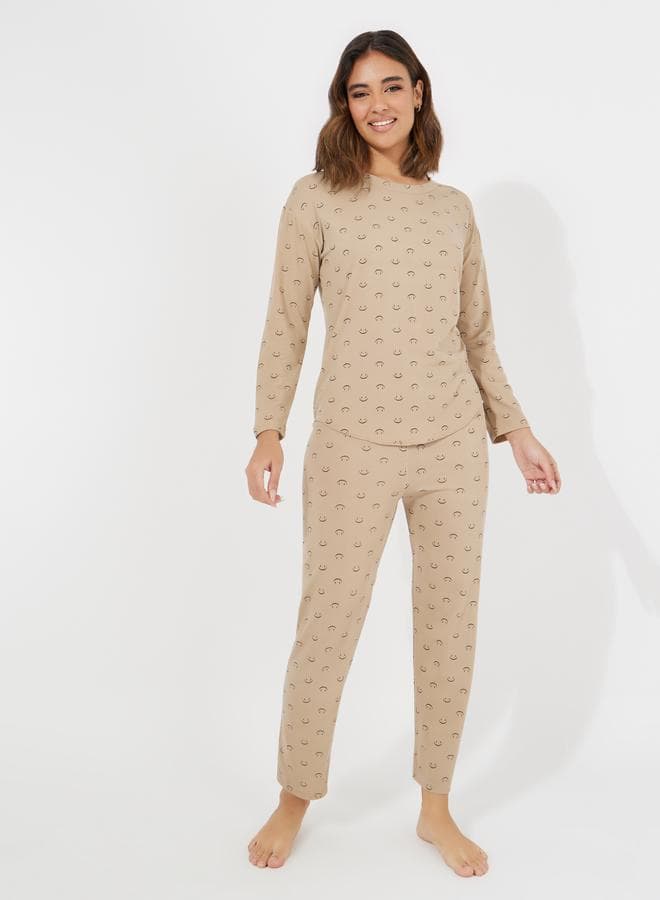 Smile Print Curved Hem Pyjama Set 7009180005 - Image 1