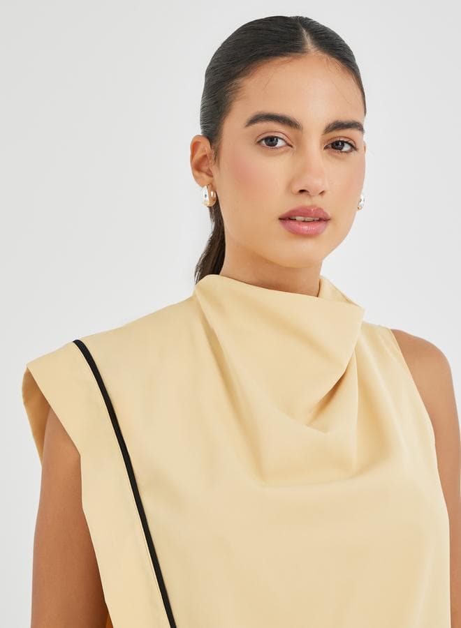 Asymmetric Hem Sleeveless Blouse – Green High Neck - Image 1