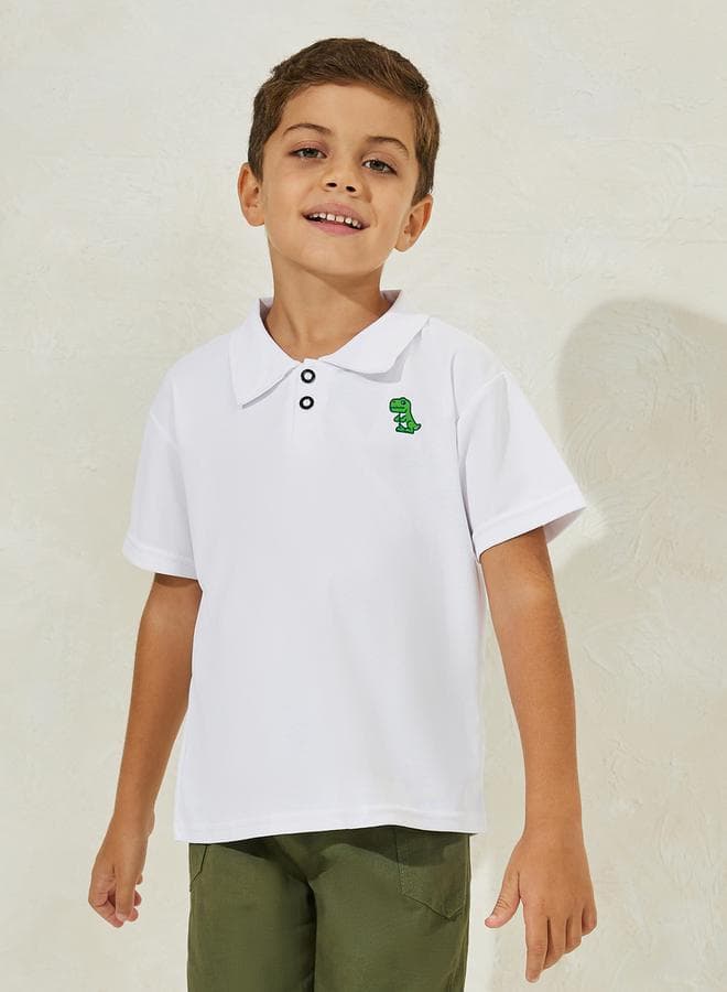 Styli 2111327436 White Dinosaur Print Polo Shirt - Image 1