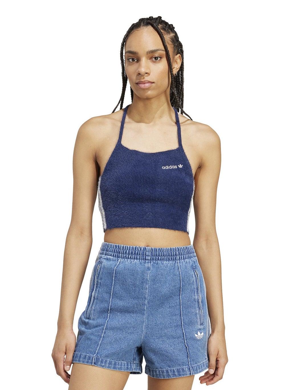 adidas JY2755 Fluffy Knit Halter Crop Top - Image 1