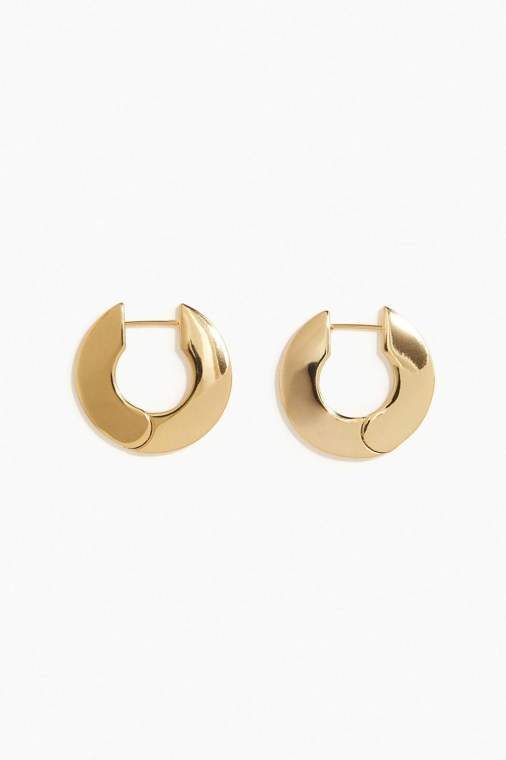 Gold-Plated Flat Hoop Earrings with Hinged Closure - Image 1
