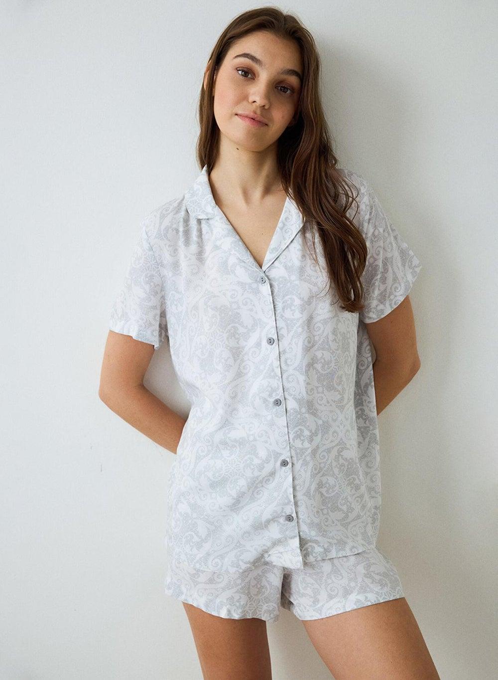Penti Roses Light Grey Cotton Short Pyjama Set - Image 1