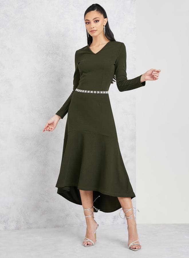 Styli Olive High-Low A-Line Maxi Dress 7006691425 - Image 1