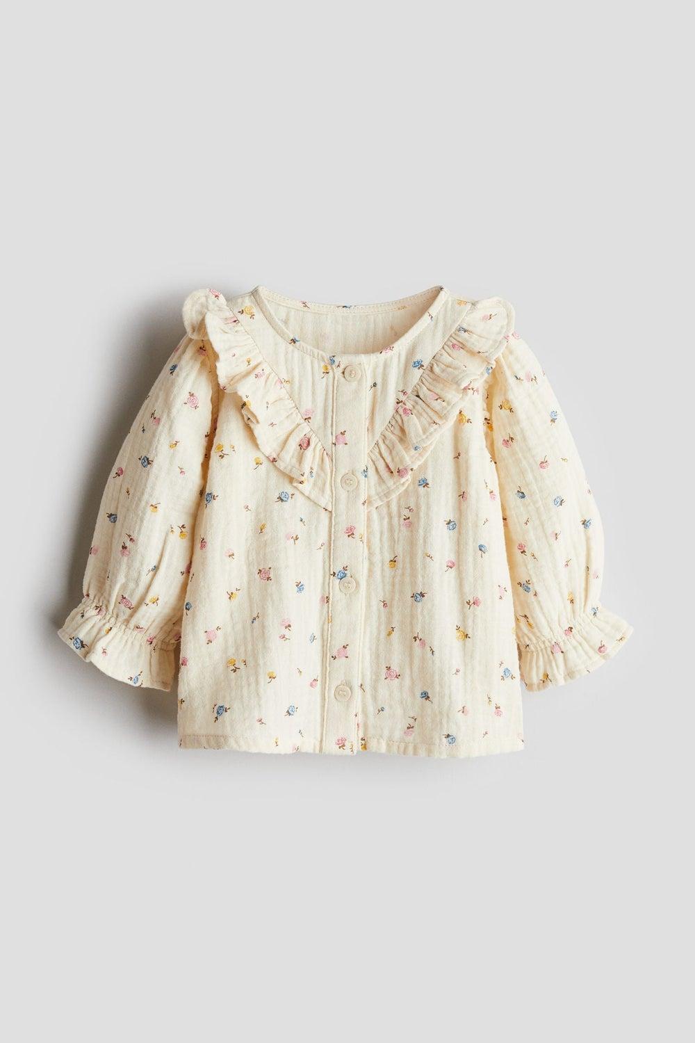 Beige Flounce Broderie Cotton Baby Blouse - Image 1