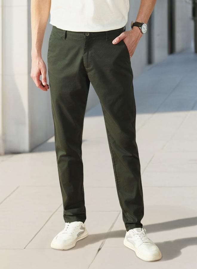 Men’s Dark Green Cotton Slim Fit Chinos Trouser - Image 1