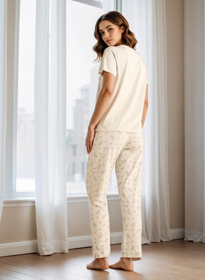 Green Printed Cotton Pyjama Set for Women - Image 1